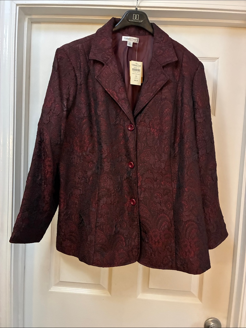 Coldwater Creek Women's Wine Red Brocade Blazer 2X